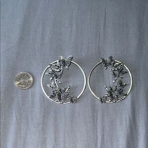 Silver Butterfly Hoop Earrings